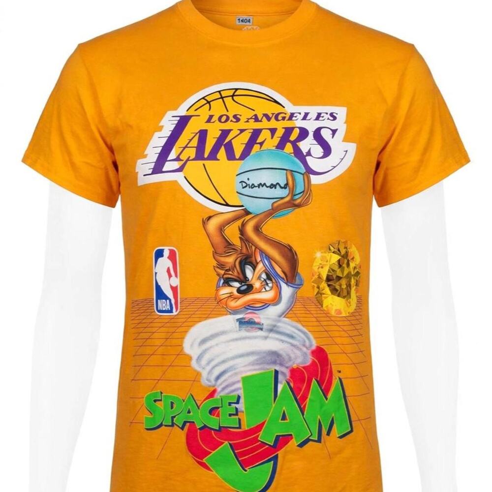 Diamond Supply Co x Space Jam Lakers T Shirt Mens S Gold Taz Tornado NBA
